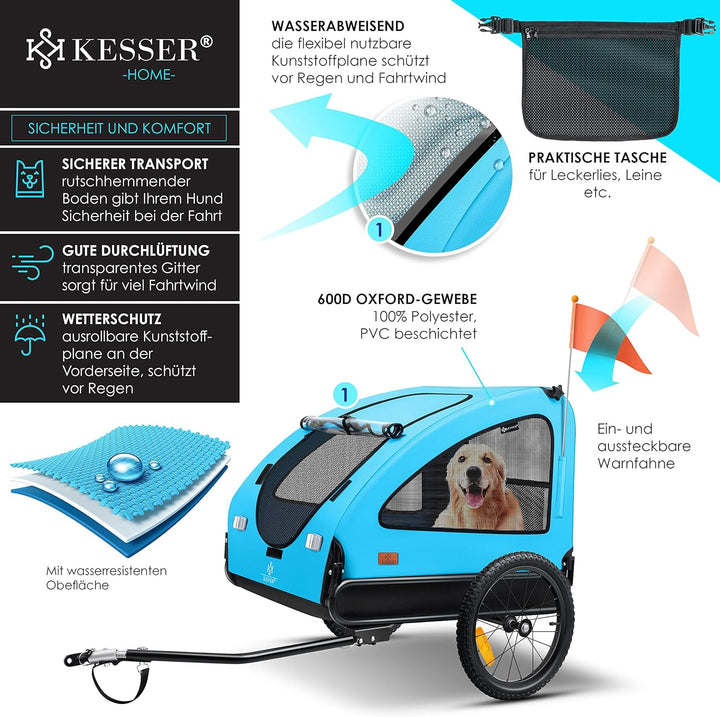KESSER® Hundeanhänger Boxer 2-in-1 Hundebuggy Fahrradanhänger gross ca. 250L Volumen - Inkl. Fahne u