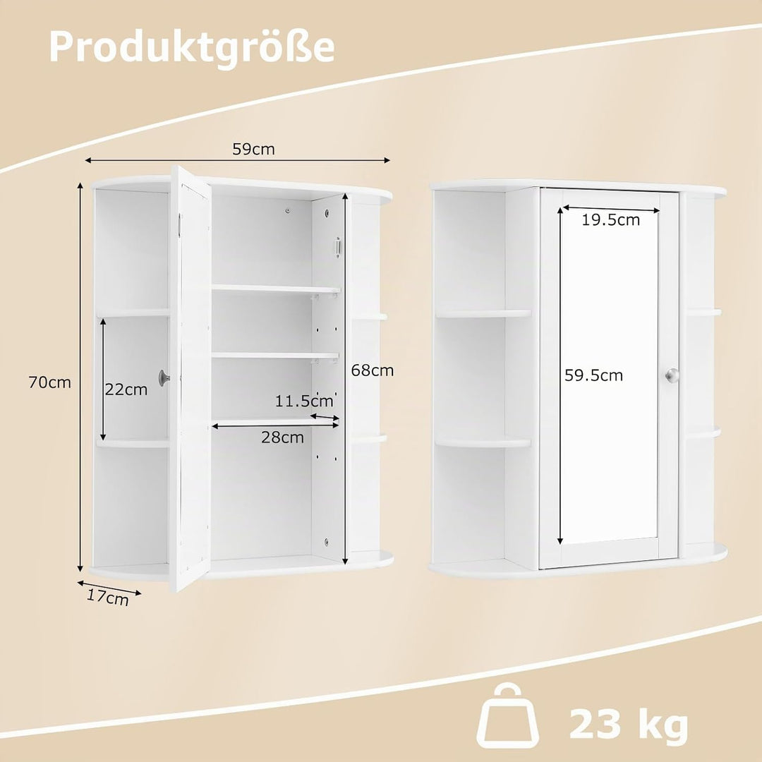 GIANTEX Spiegelschrank Bad, Badschrank Hängeschrank mit Spiegel, Badezimmerspiegel Schrank mit 8 Abl