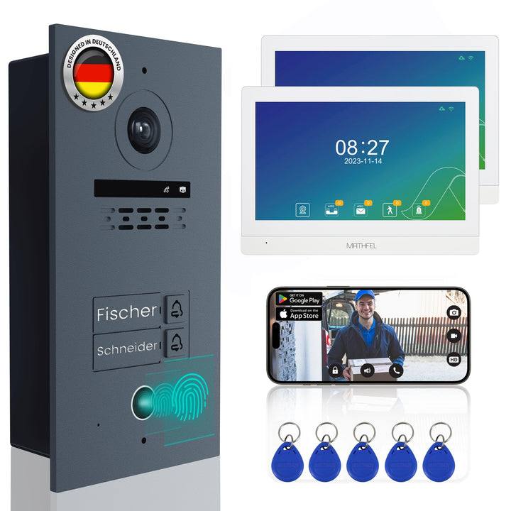 Mathfel 2-Draht Video Türsprechanlage mit RFID – WLAN Monitor, 2MP HD Kamera, 170° Weitwinkel, Türkl