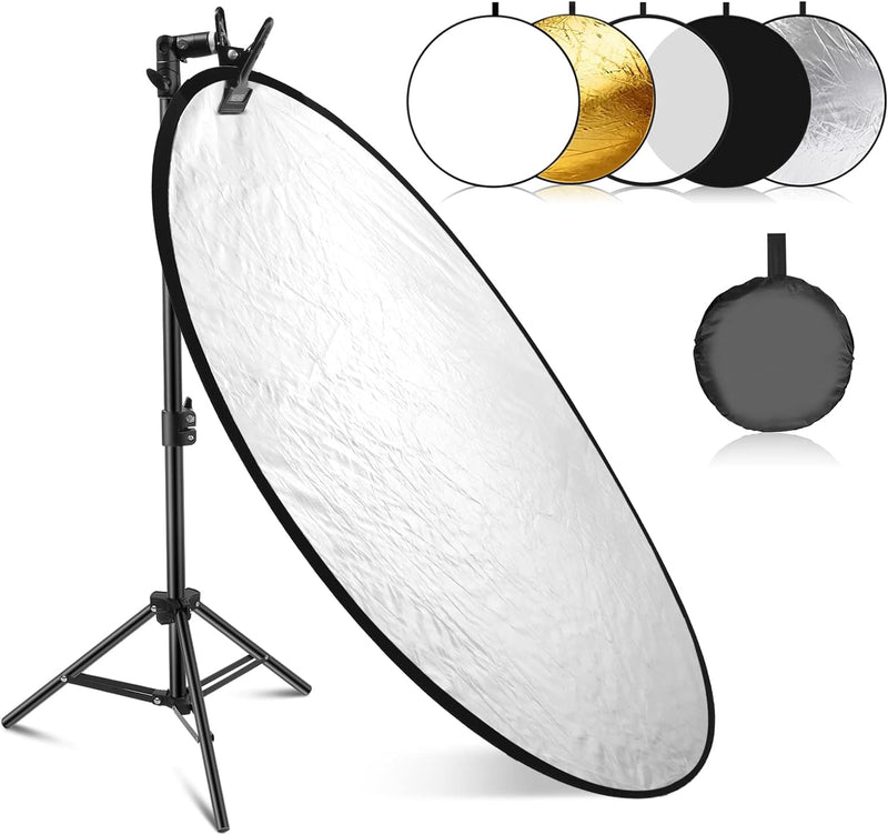 NEEWER 32"/80cm Lichtreflektor Kit,5 in 1 zusammenklappbarer runder Reflektor(Transluzent/Silber/Gol