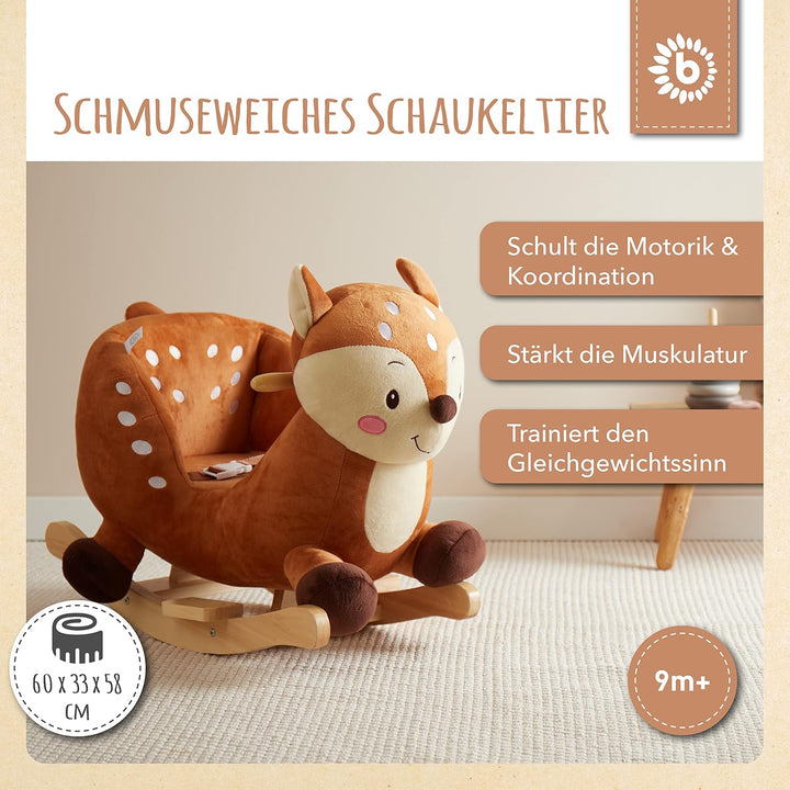 Bieco Plüsch Schaukeltier REH Lina, 60 cm | Kinder Schaukelstuhl mit Sicherheitsgurt | Schaukel | Kl