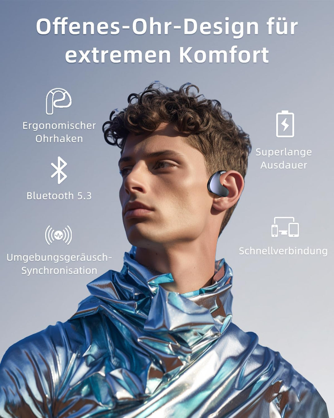 HIFI WALKER Open Ear Kopfhörer Kabellos Bluetooth 5.3, HiFi Stereo, 12H Musik & 8H Anruf, Sportkopfh