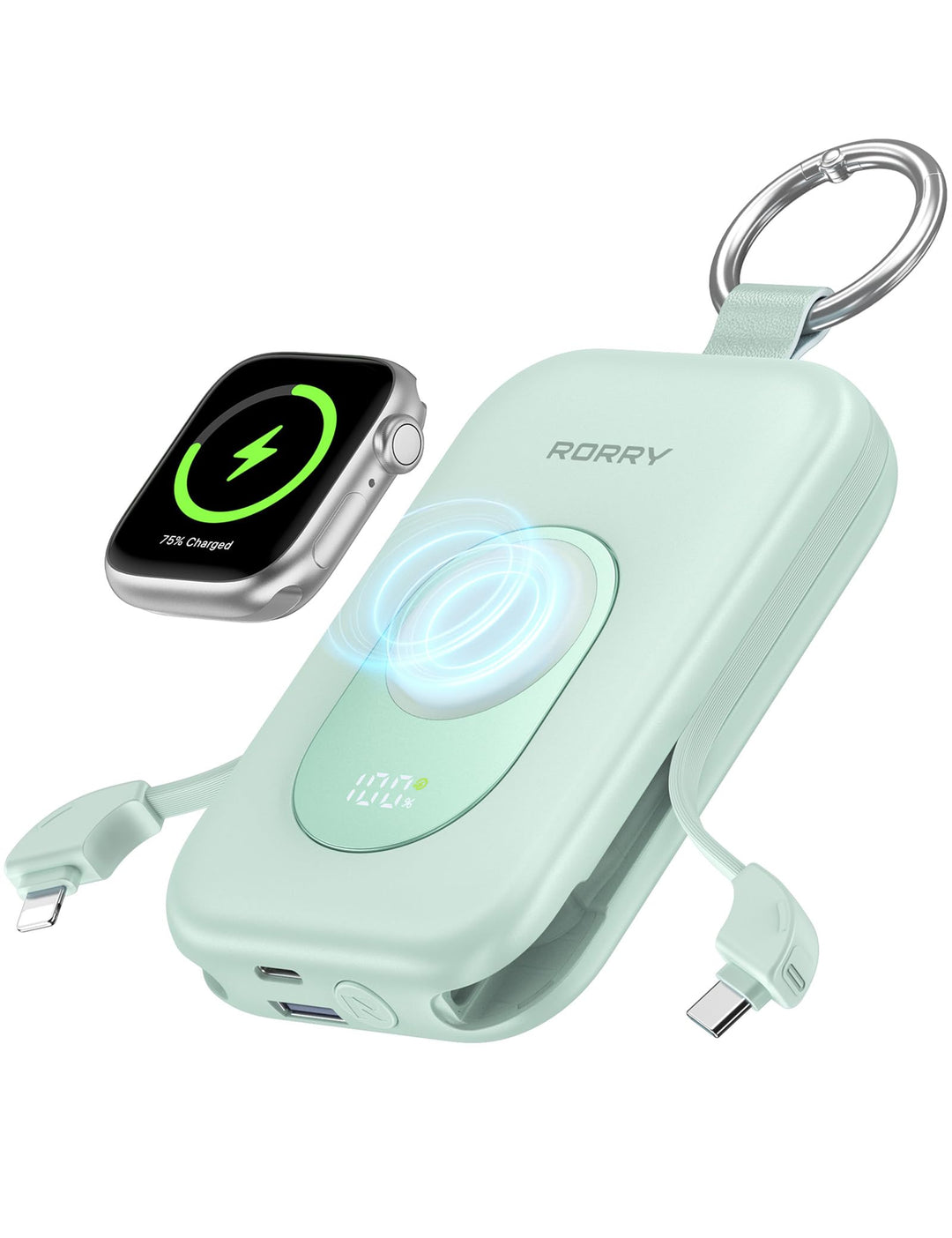 RORRY Powerbank,Power Bank 20000mAh 30W PD Schnellladen,Portable Charger mit 2 Integrierten Kabeln,
