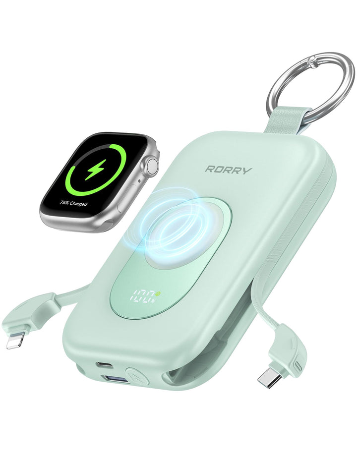 RORRY Powerbank,Power Bank 20000mAh 30W PD Schnellladen,Portable Charger mit 2 Integrierten Kabeln,
