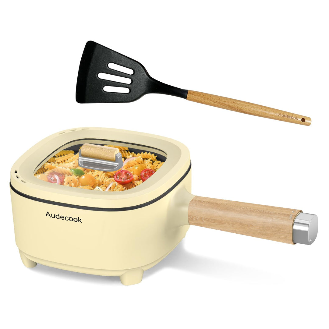Audecook Elektrischer Topf, 2 l, Antihaft-Keramikglasur, Bratpfanne, 20,3 cm, multifunktionale elekt