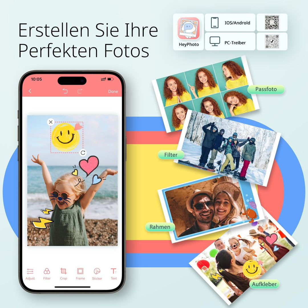YOTON Fotodrucker für Smartphone, Mobiler Drucker mit 54 Stück Fotopapier (4"x6"), Unterstützt Auswe