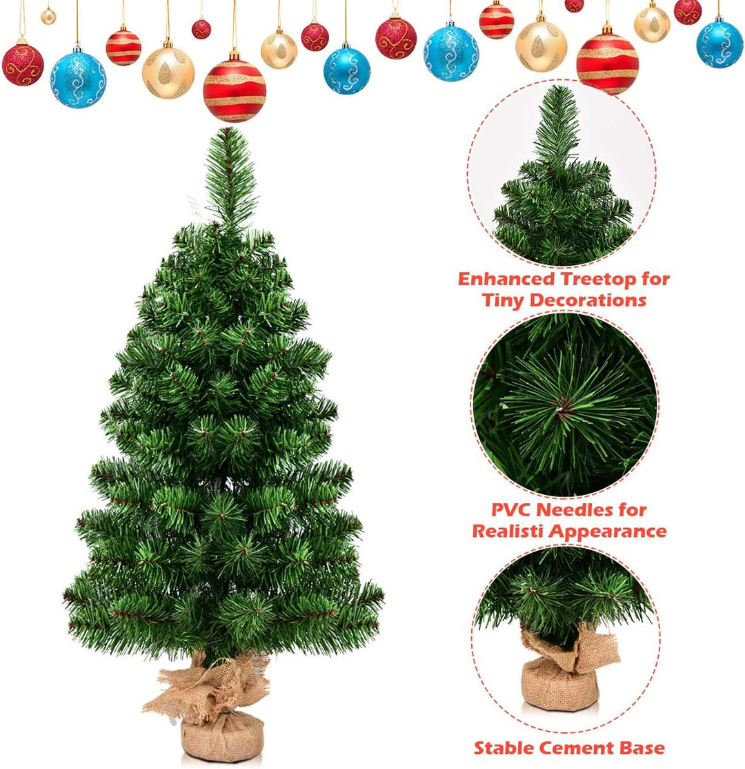 KOMFOTTEU künstlicher Weihnachtsbaum Mini, Tisch Christbaum mit Tannenzapfen & Zweigspitzen, Kleiner