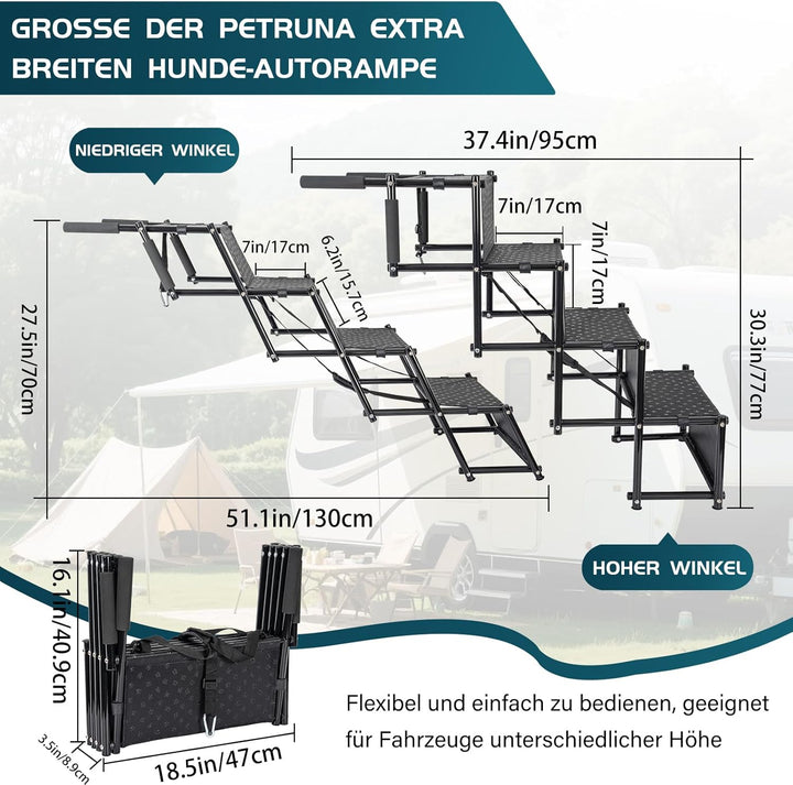 OUUTMEE 4-stufige Hunde-Autotreppe, Klappbar Hunderampe mit Rutschfester Oberfläche, Hundetreppe für
