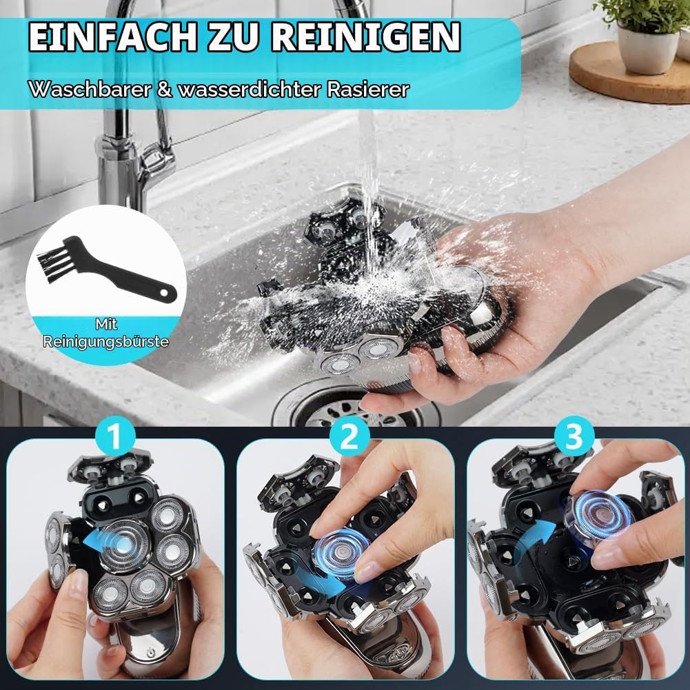 OFFCUP Glatzen Rasierer Herren IPX6 Wasserdicht Kopfrasierer Glatze mit 9D Scherköpfe Wiederaufladba