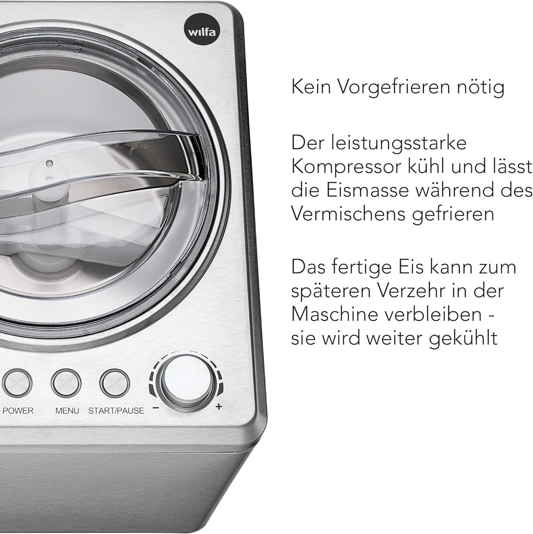 Wilfa VANILLA Eismaschine - 2,5 Liter - selbstkühlender Kompressor 250W - Timer-Funktion - Kühlhalte