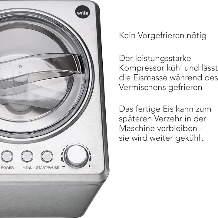 Wilfa VANILLA Eismaschine - 2,5 Liter - selbstkühlender Kompressor 250W - Timer-Funktion - Kühlhalte