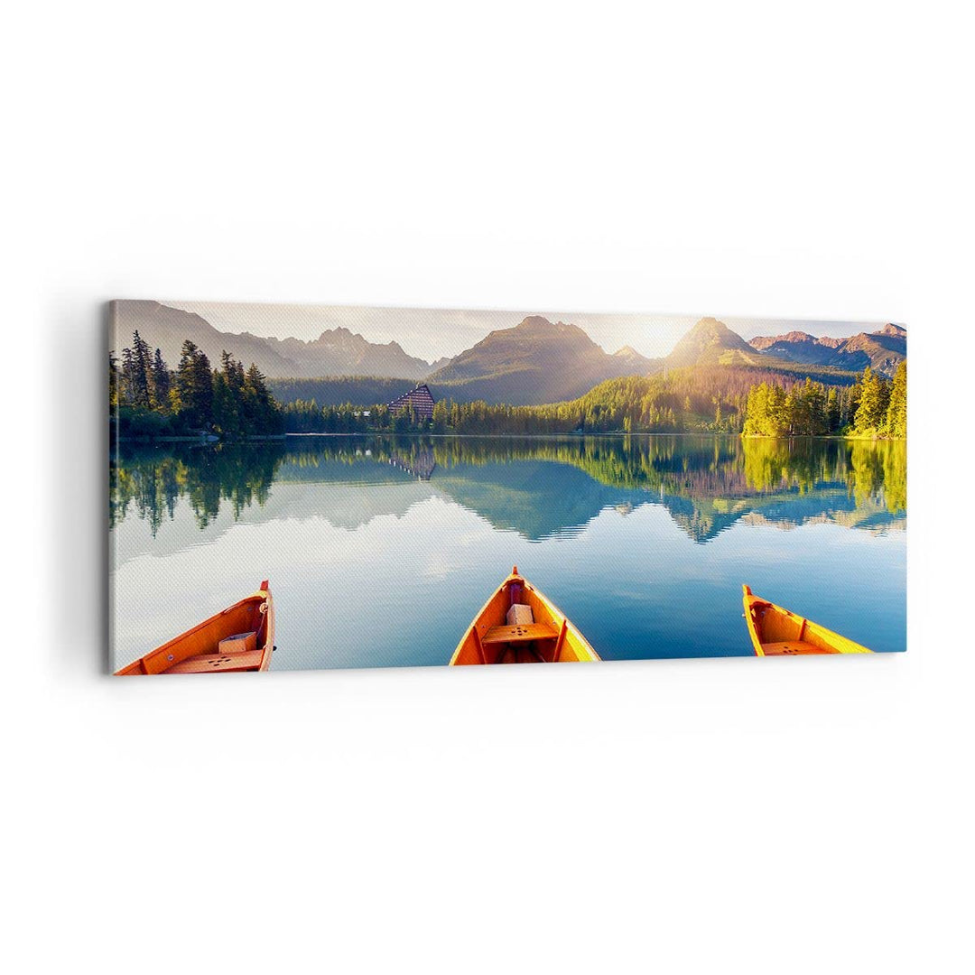 Panorama Bilder auf Leinwand 100x40cm Leinwandbild mit Rahmen See Natur Gross Wanddeko Bild Schlafzi