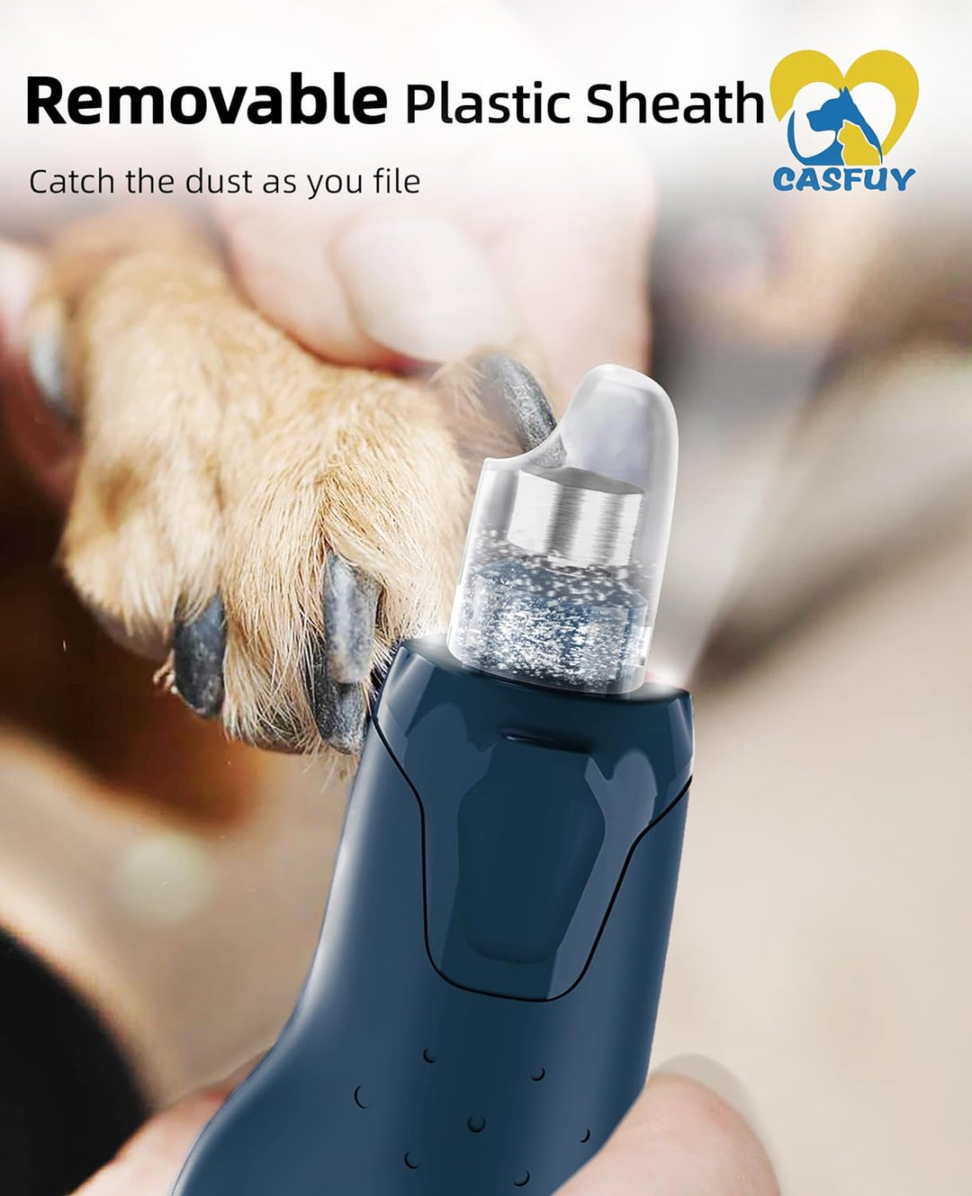 Casfuy Krallenschleifer für Hunde - (45 dB) 6-Gang-Haustier-Krallenschleifer mit 2 LED-Lichtern für