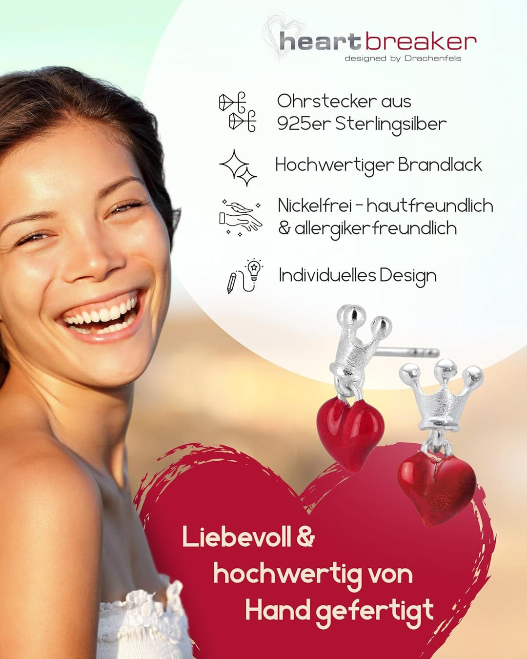 Heartbreaker Damen- Herzohrstecker Crown of my Heart mit Brandlack LD LP 22 RM