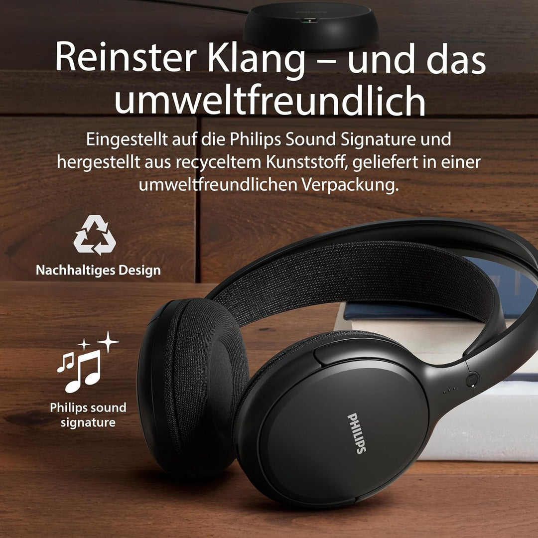 Philips SHC5200M2 kabellose TV-Kopfhörer mit 30 Std. Wiedergabezeit, 30 m Reichweite, digitaler 2,4-