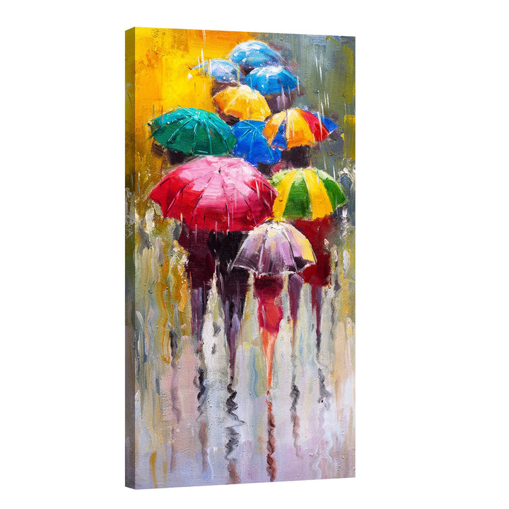 canvashop Abstraktes Bild bunte Regenschirme 60 x 30 cm Druck auf Leinwand Vertikale Bilder Moderne