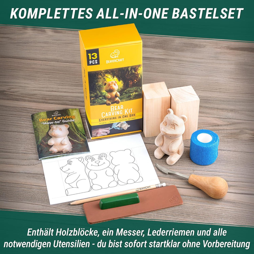 BeaverCraft Holzschnitzset für Anfänger DIY 05 Schnitzmesser Set Bärenschnitzset - Messer für Holzsc