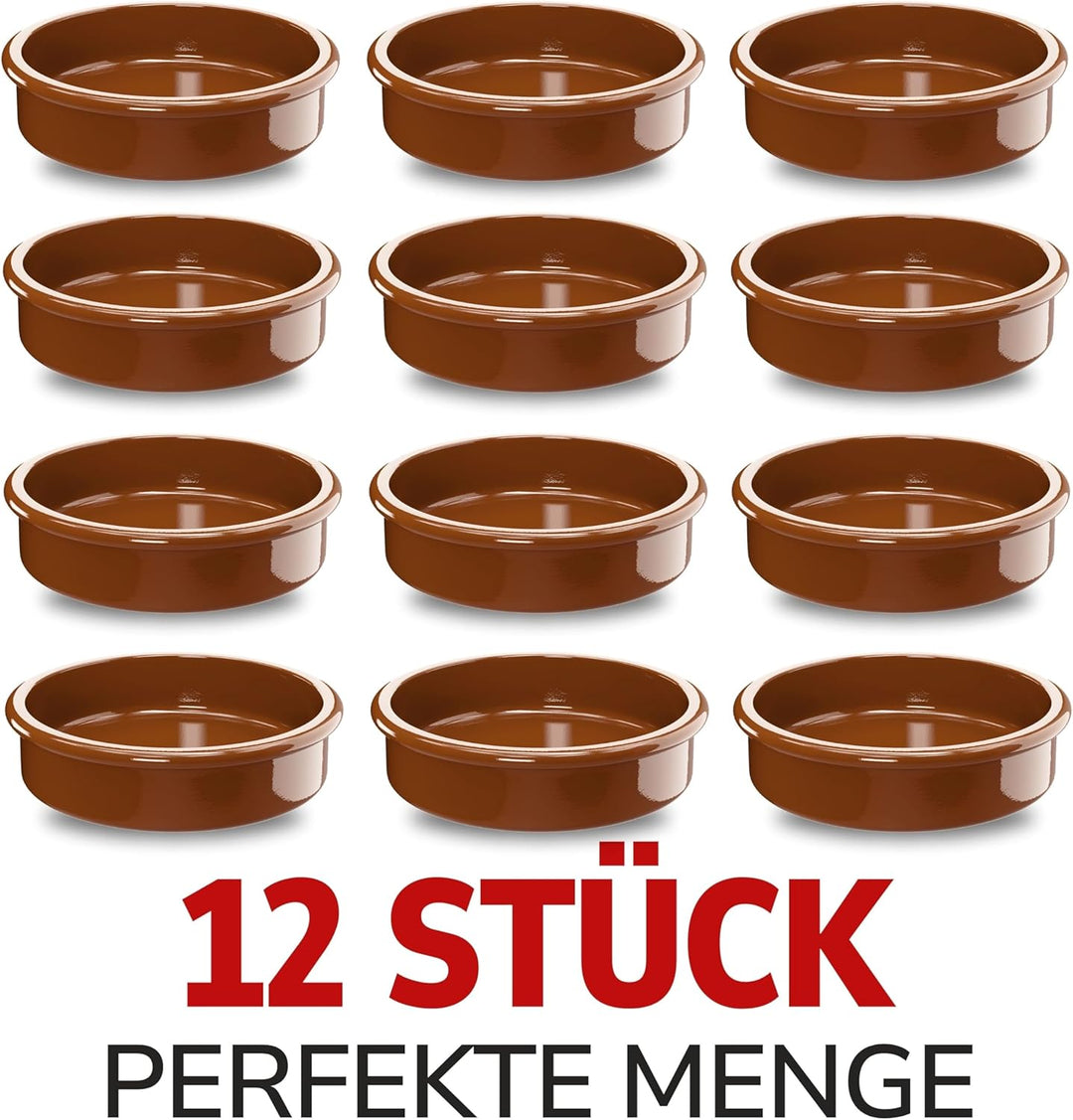 ToCi 12 x Tapas-Schalen Braun Ø 11,5 cm – Spanische Cazuela Schälchen aus Ton 175 ml - Kleine Auflau
