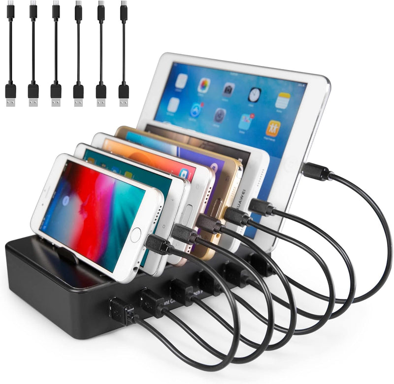 TechDot Handy USB Ladestation Ladestation Mehrere Geräte 6 Port USB Multi Ladestation für Handys Sma