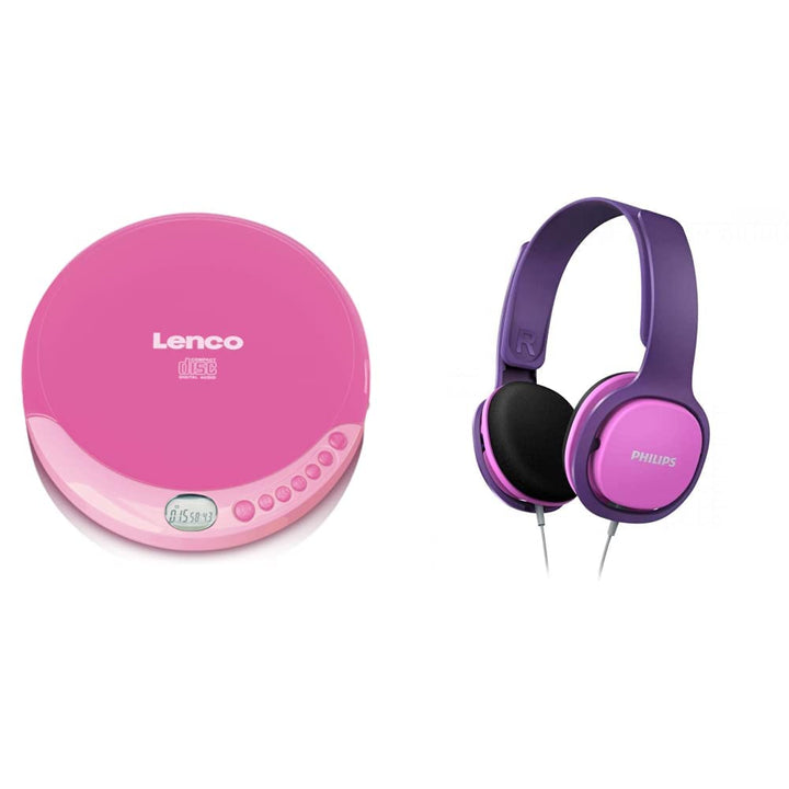Lenco CD-011 Tragbarer CD-Player Walkman - Diskman - CD Walkman - Pink &amp; Philips Audio SHB3075RD/00