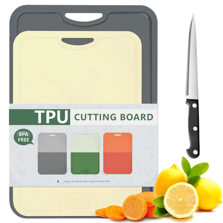 Gintan 2 Pack Flexibles TPU Schneidebrett, BPA-frei, mit Messer- und Saftrille, kratzfeste flexible