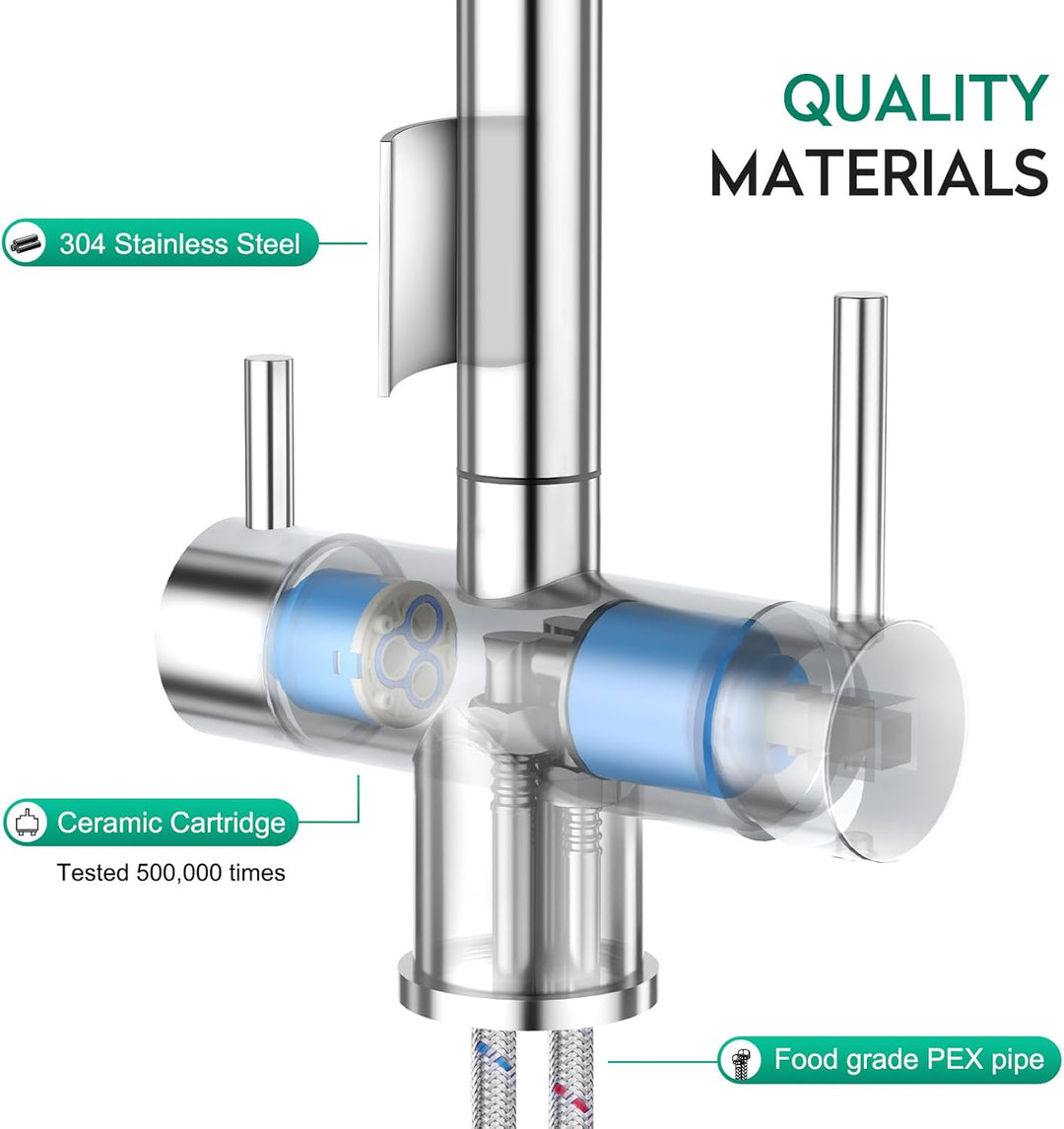CREA 3 Wege Wasserhahn Küche mit Brause, 360° Drehbar Küchenarmatur, Drei Wege Mischbatterie für Was