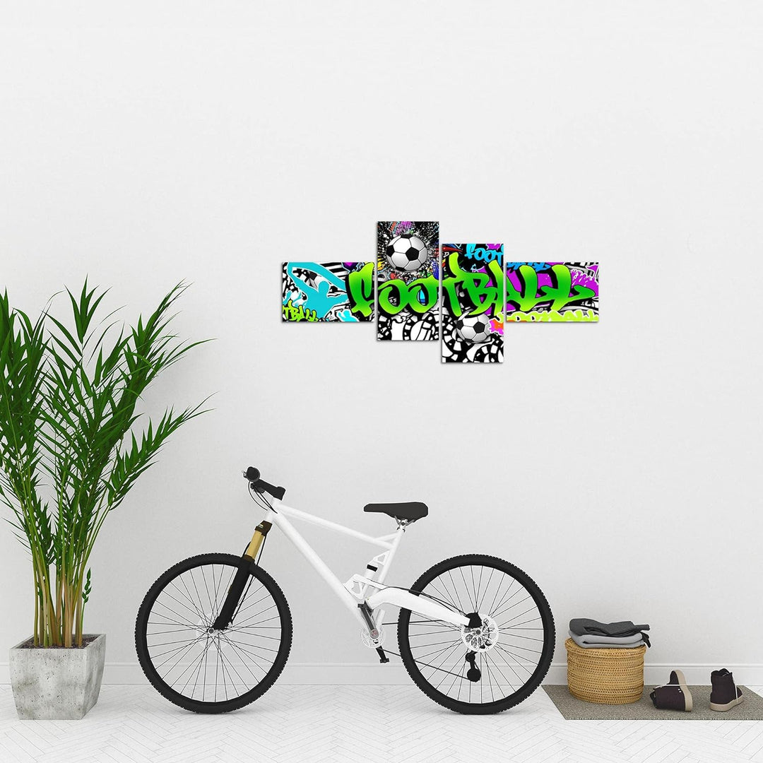 Runa Art Bild Modern Fussball Graffiti - Made in Germany - Wandbilder Street Art Bunt 4 Teilig 40264