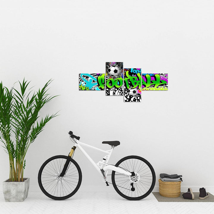 Runa Art Bild Modern Fussball Graffiti - Made in Germany - Wandbilder Street Art Bunt 4 Teilig 40264
