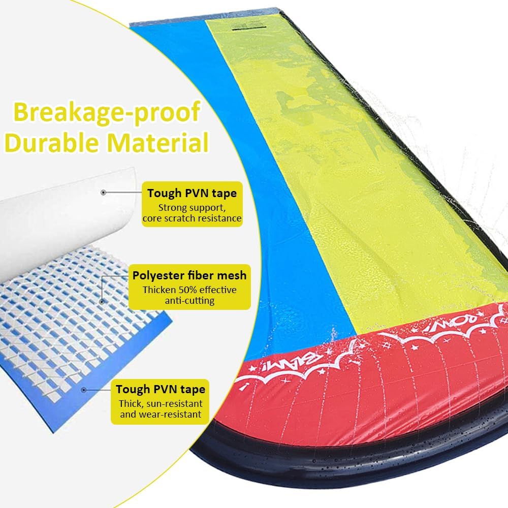 Wasserrutsche Garten für Kinder, Wasserrutsche mit 2 Bodyboards, Doppel Wasserrutschmatte mit Eingeb
