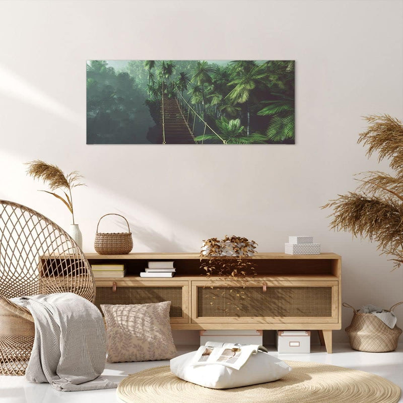 Wandbilder Dekoration Wohnzimmer Dschungel Palme Brücke Panorama Bilder auf Leinwand 120x50cm Leinwa