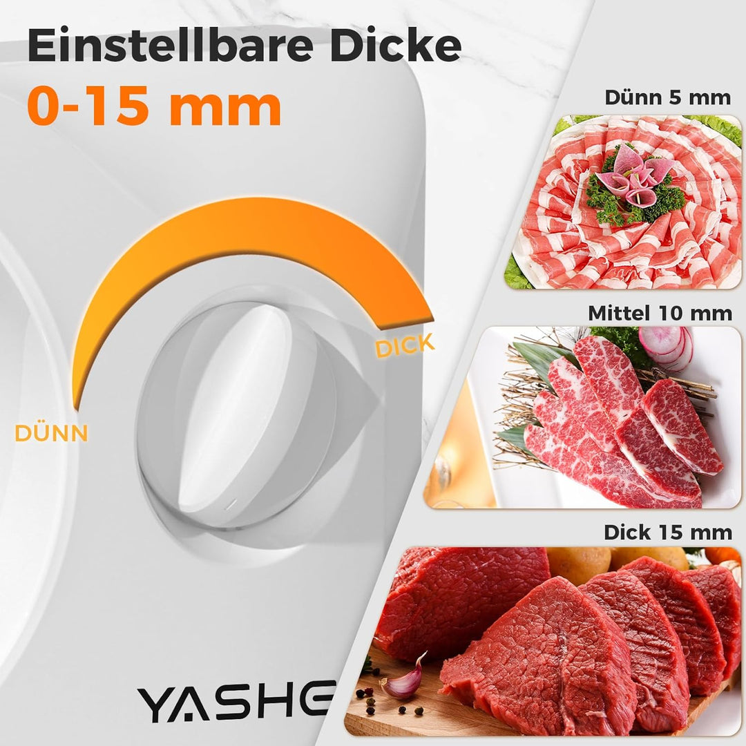 YASHE Faltbarer Elektrischer Allesschneider, 180W Brotschneidemaschine, Einstellbare Dicke 0–15 Mm,