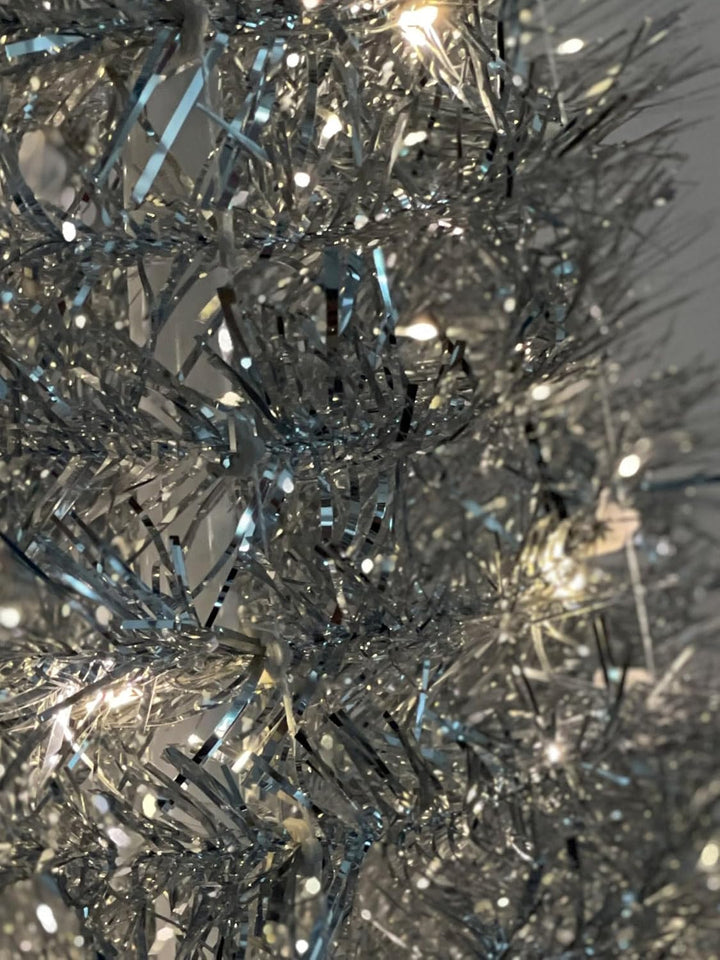 Pop Up Spiral Weihnachtsbaum 150 cm mit 120 LED und Stern Spitze - Silber - Künstlicher Tannenbaum w