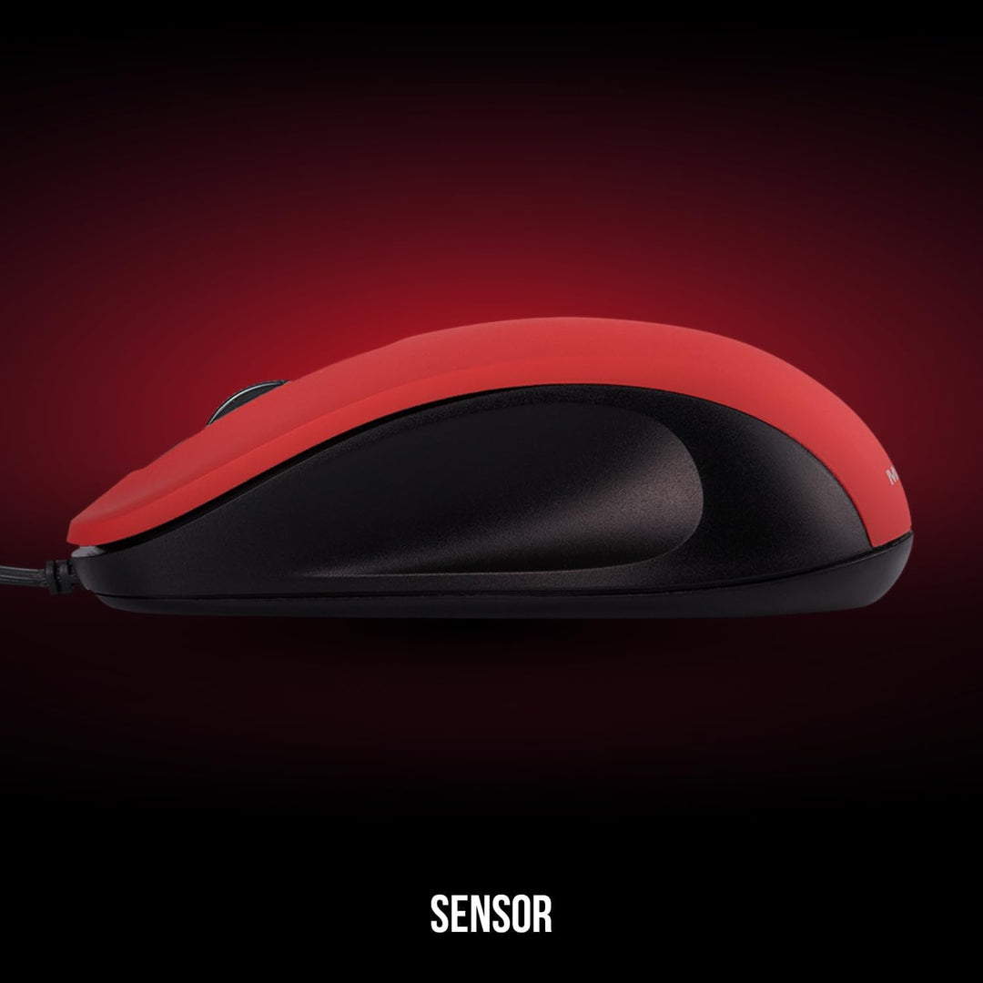 Modecom MC-M10S Rot USB Kabelgebundene Maus | Leise Silent Computermaus für Laptop & PC | Ergonomisc