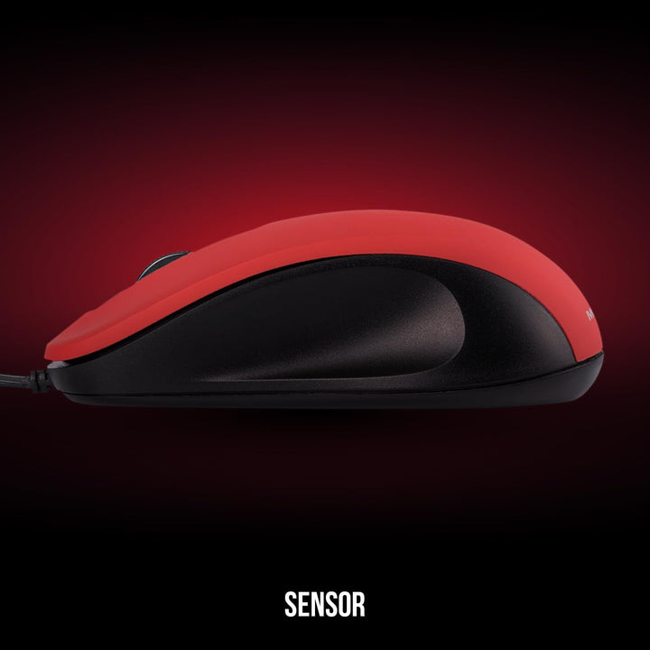 Modecom MC-M10S Rot USB Kabelgebundene Maus | Leise Silent Computermaus für Laptop & PC | Ergonomisc