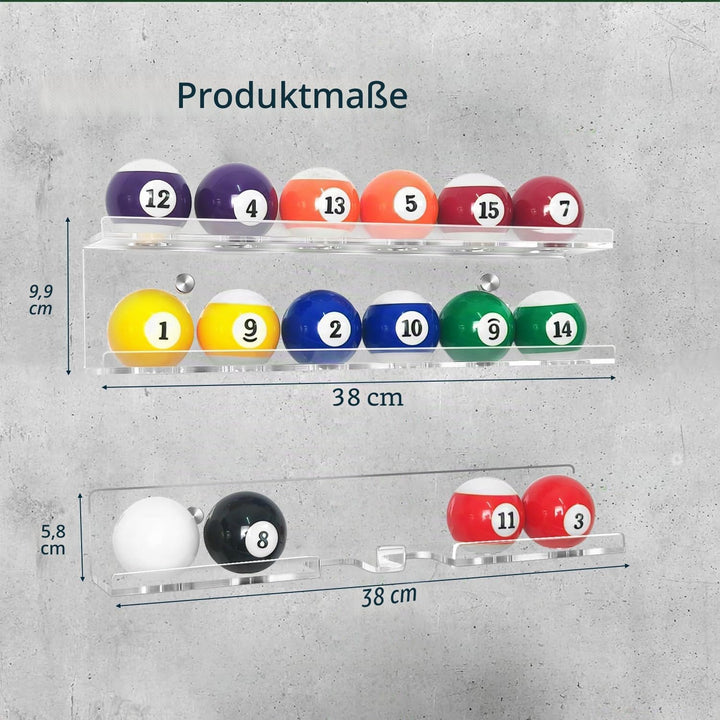 Acryl Pool Rack &amp; Ball Halter Wandhalterung für 16 Billard, Dreieck, Queuekugel