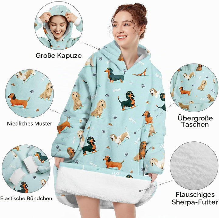 Queenshin Hoodie Decke mit Ärmeln Kuscheldecke Deckenpullover für Damen Herren, Tragbare Decke zum A