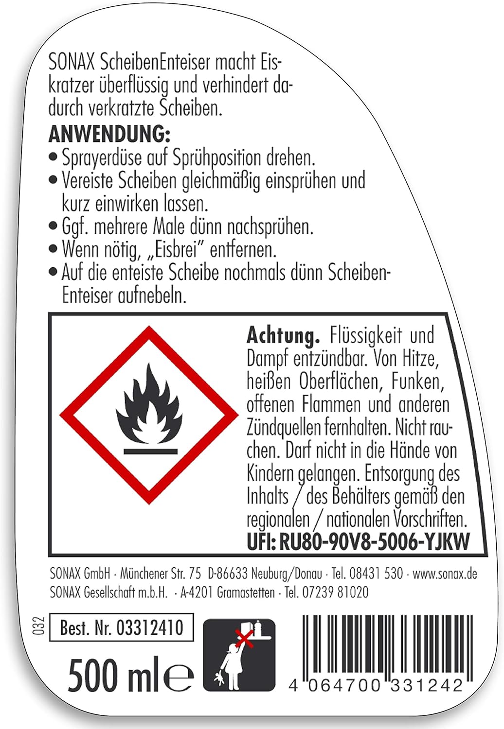 SONAX ScheibenEnteiser (6X 500 ml) sekundenschnelles enteisen von Scheiben ohne kratzen und eine run
