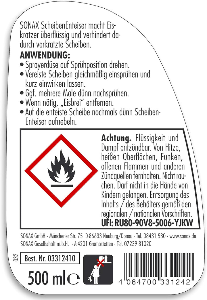 SONAX ScheibenEnteiser (6X 500 ml) sekundenschnelles enteisen von Scheiben ohne kratzen und eine run