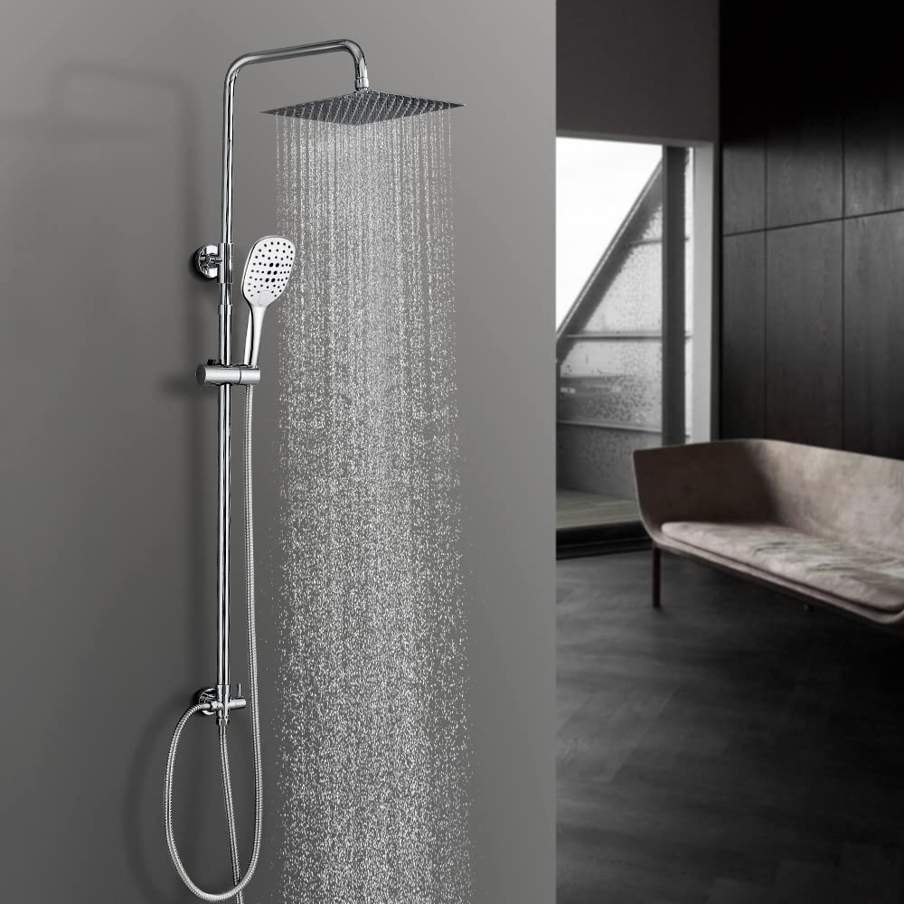 Görbach Duschset Duschsystem Duschstange Duschsäule Regendusche SJ-E2020CP 20x20cm Silber, 20x20cm S