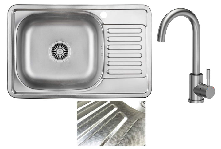 VBChome Einbauspüle mit Armatur 66x42 Leinenstruktur Edelstahl Küchenspüle Spüle Ablagefläche Abtrop