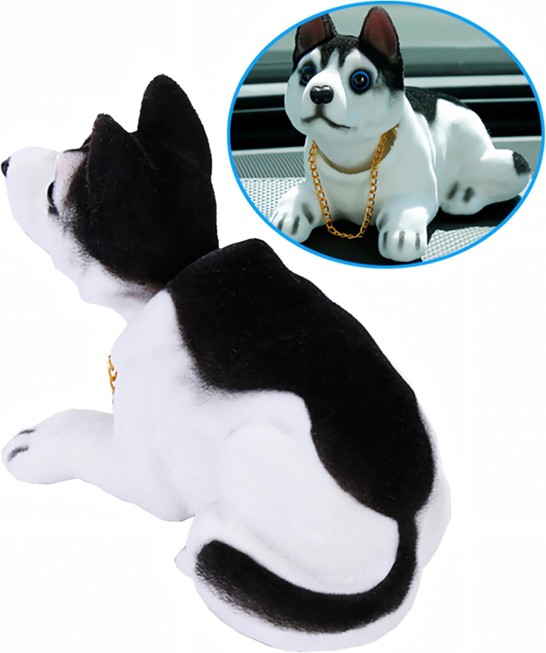 A48D KFZ Auto Dekoration Bobbing Leiter Hund Husky geformt Wackelhund Halskette, Passend für Autos,