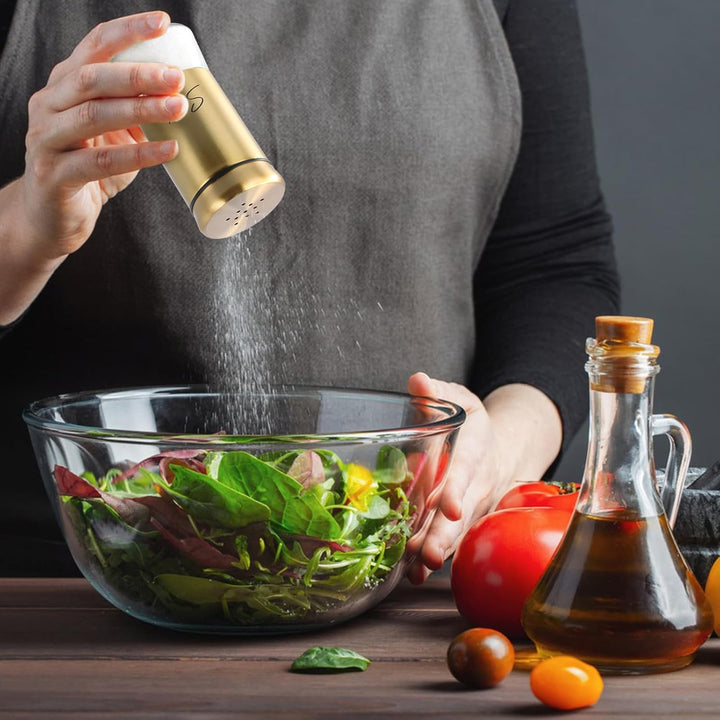 2 Stück Gold Salz Pfeffer Shaker, Salz und Pfefferstreuer Klein Set, 150ML Gewürzstreuer für Haus, K