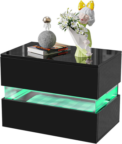Lvhecforhm Nachttisch Modern Hochglanz Nachttisch, Schwarz Nachtschrank mit 2 Schubladen, Nachttisch