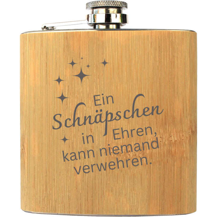 Ein Schnäpschen in Ehren - Edelstahl-Flachmann mit Bambus Ummantelung 175ml - Gravur Geschenkidee mi