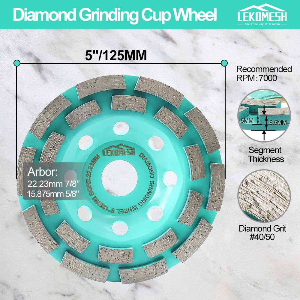 Diamant Schleifscheibe 125mm - Doppelreihe Diamant Schleiftopf für Beton, Granit, Marmor, Mauerwerk,