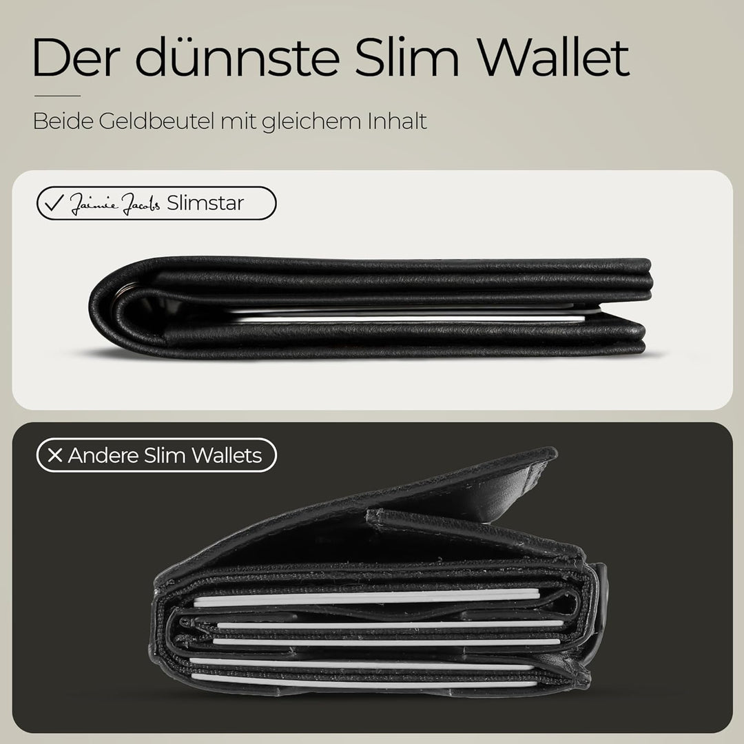 Jaimie Jacobs SLIMSTAR mit grossem Münzfach dünne Geldbörse Leder Slim Wallet Hochformat Geldbeutel