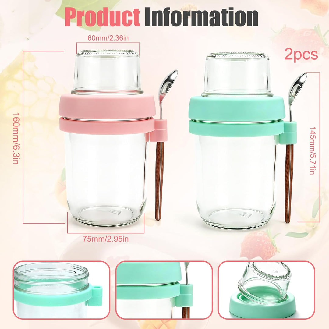 Müslibecher to go mit Löffel 2er Set 480ml+120ml | Overnight Oats Gläser, Joghurtbecher, Doppelschic