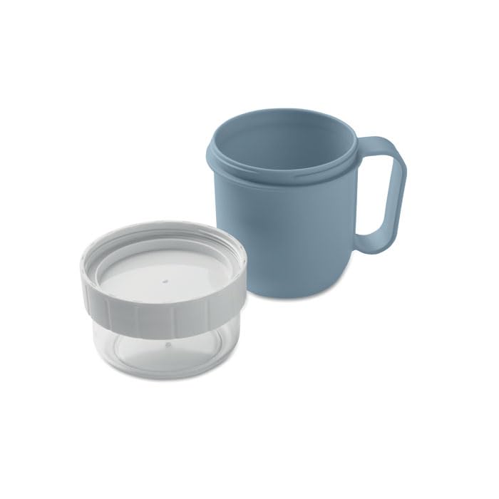 Suppentasse mit Müslibecher, 2-in-1 Set, Blau-Transparent, 450 ml + 160 ml, Auslaufsicher, PP-Kunsts