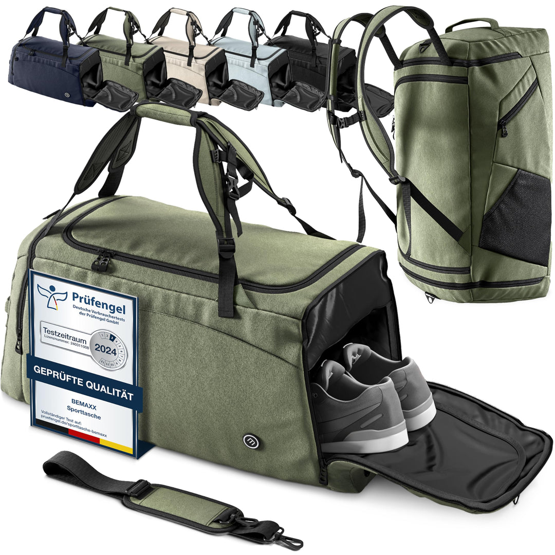 Sporttasche Trainingstasche + Rucksack-Funktion, Schuhfach, Nassfach | 40/60L Reisetasche Schwimmtas