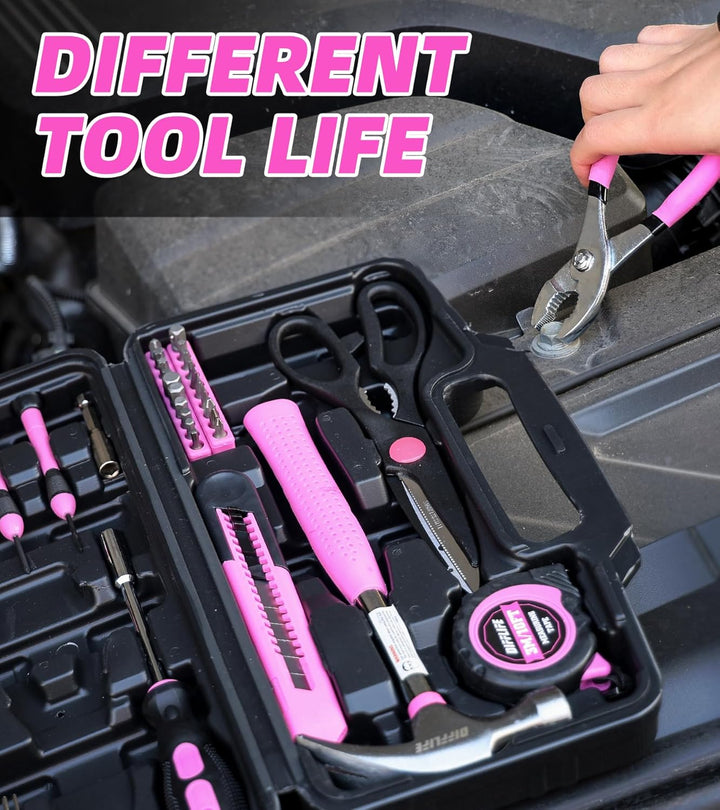 Werkzeug-Set, Pink, 40-teilig, allgemeines Haushalts-Handwerkzeug-Set mit Kunststoff-Werkzeugkasten,